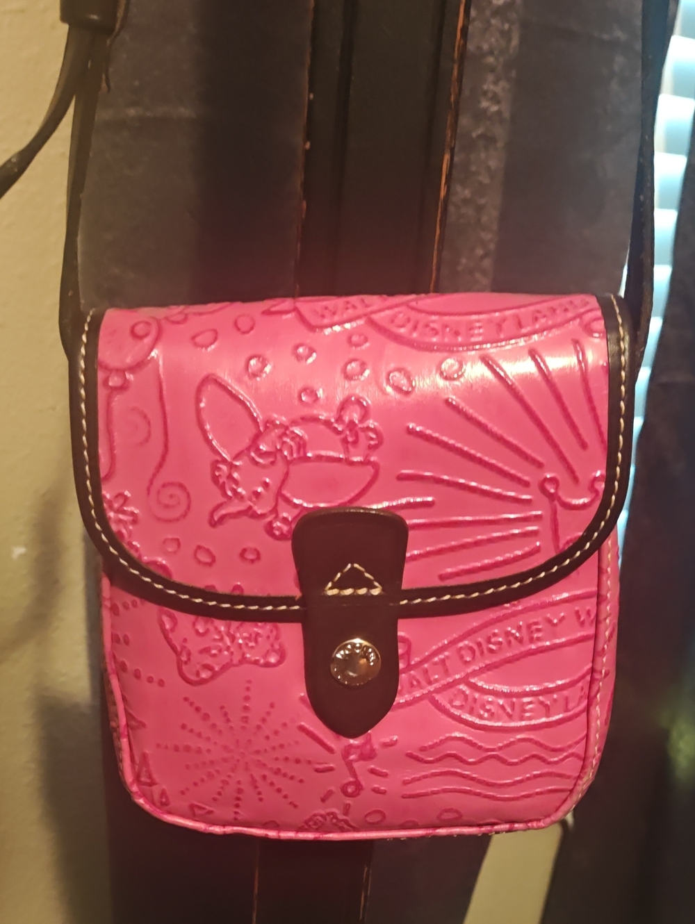 Disney Hot Pink Embossed Crossbody Bag with Brown Trim